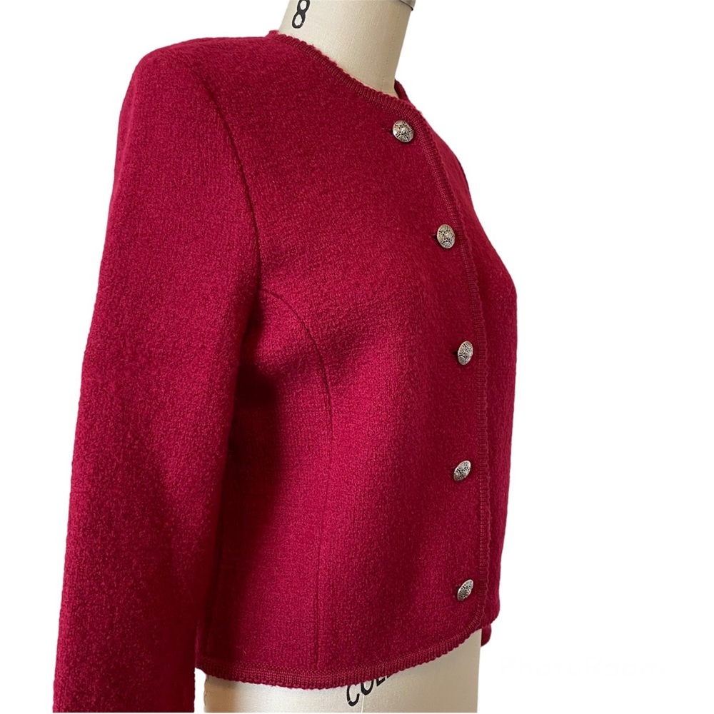 Vintage EUC 80’s CARROLL REED Wool Cropped Cardigan Sweater Small Red - Picture 3 of 16